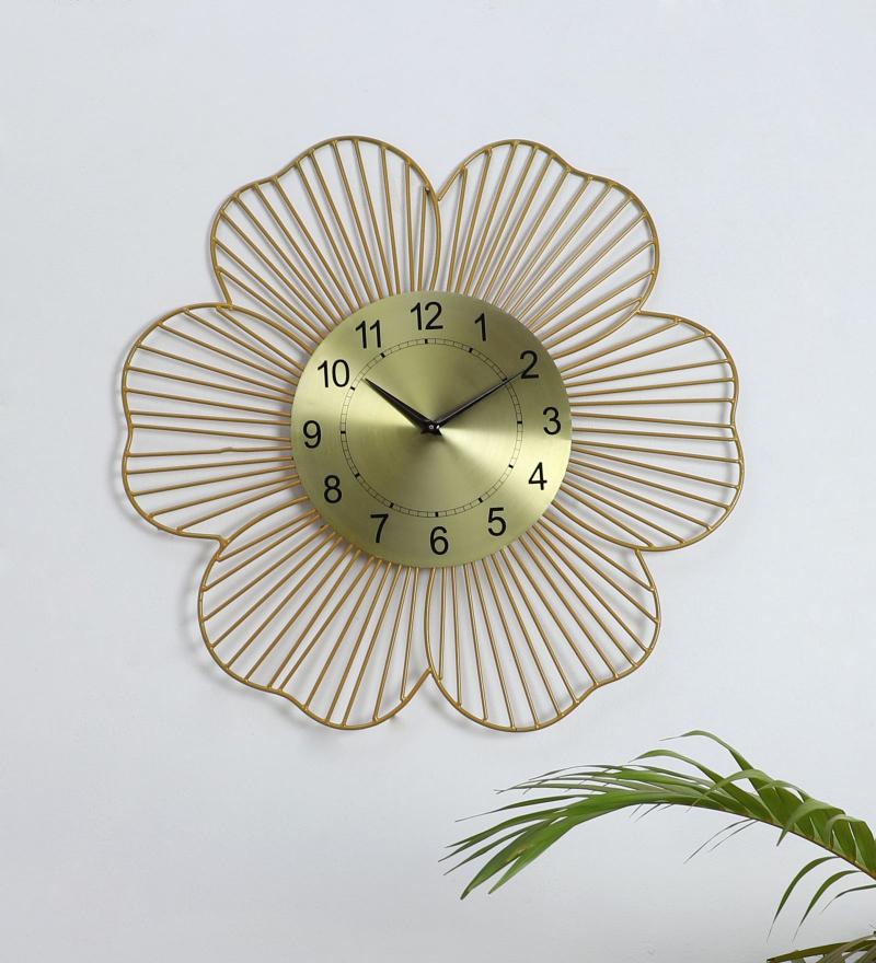 Amaya Decors Gold Flower Shape Wall Clock
