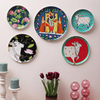 Amaya Decors Cow Metal & Meena Wall Plates Set of 5
