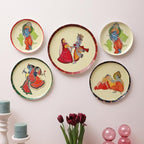 Amaya Decors Radhey Krishna Metal & Meena Wall Plates Set of 5