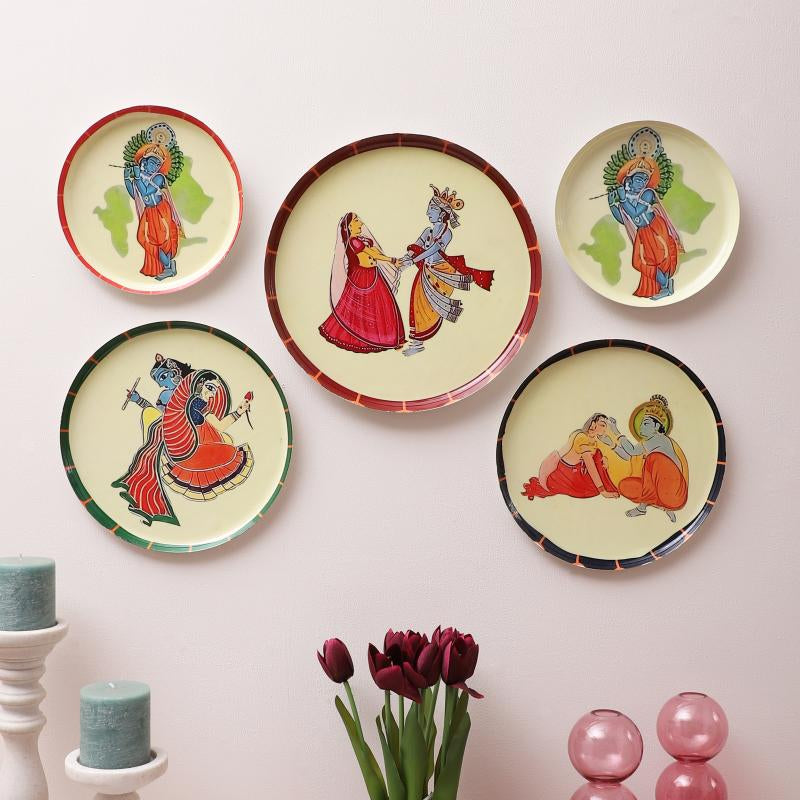 Amaya Decors Radhey Krishna Metal & Meena Wall Plates Set of 5