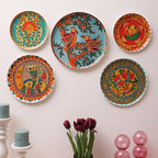 Amaya Decors Fish & Bird Metal & Meena Wall Plates Set of 5