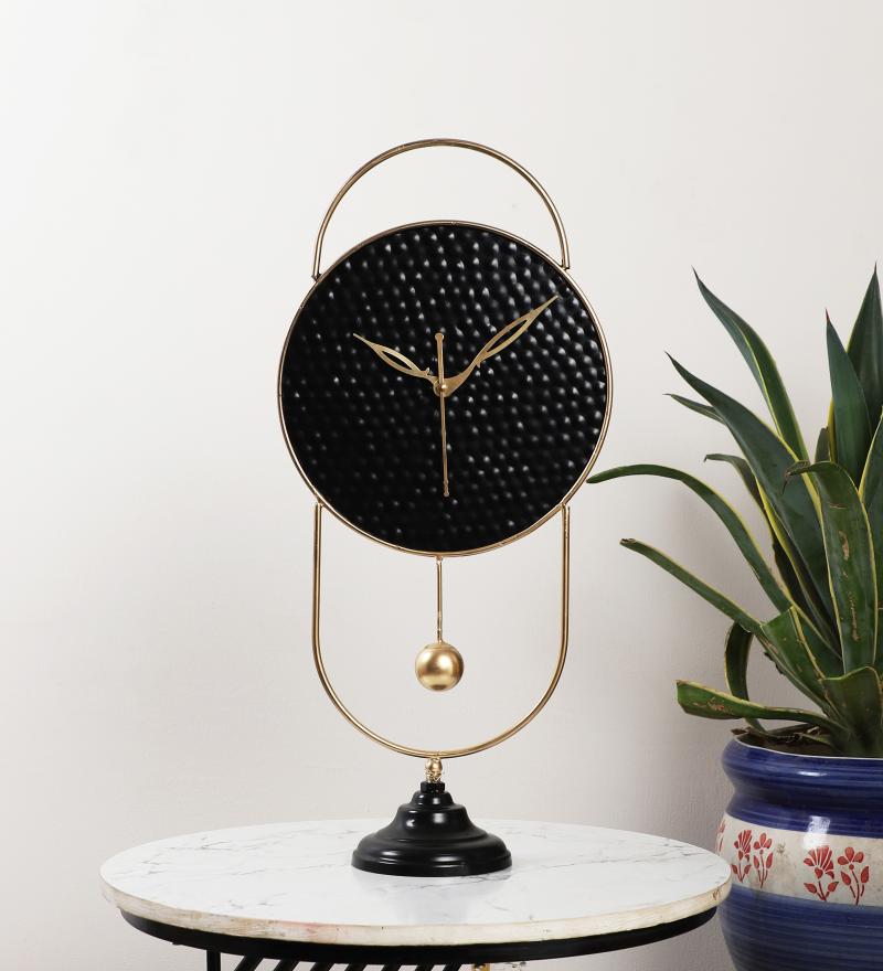 Amaya Decors Black & Gold Oval Table Clock