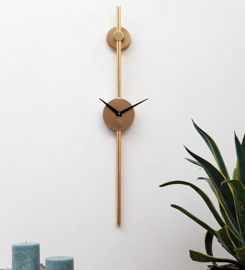 Amaya Decors Gold Slim Long Pipe Clock