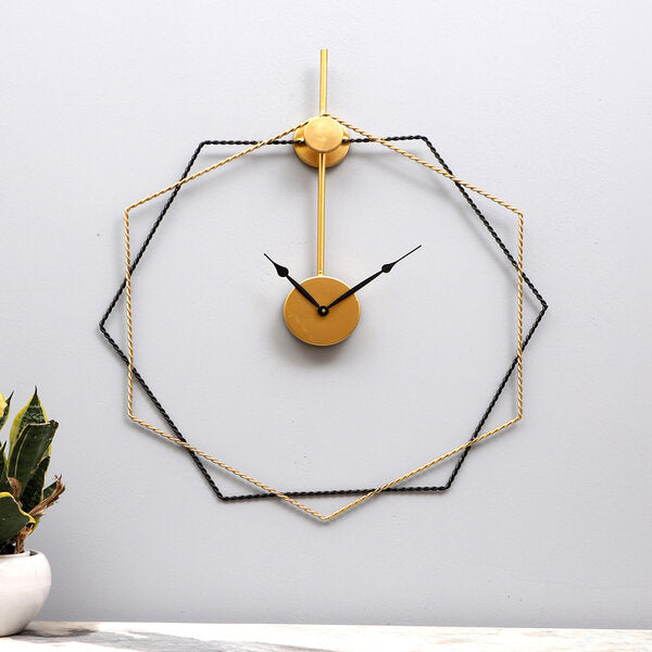 Amaya Decors Black & Gold Hexagon Wall Clock