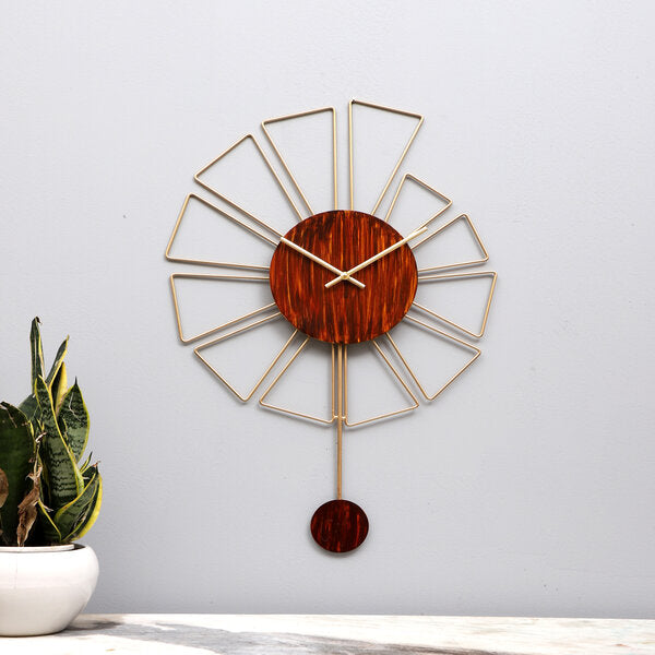 Amaya Decors Gemoetric Brown & Gold Pendulam Clock