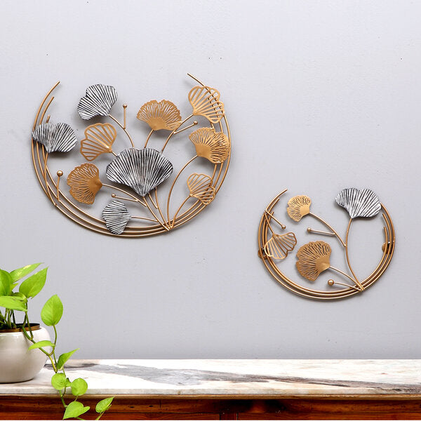 Amaya Decors Wired Gold & Grey Leaves Wall Decor Set of 2
