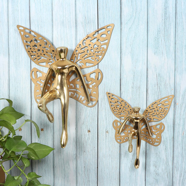 Amaya Decors Gold Angel with Wings Aluminium Wall Art Set of 2