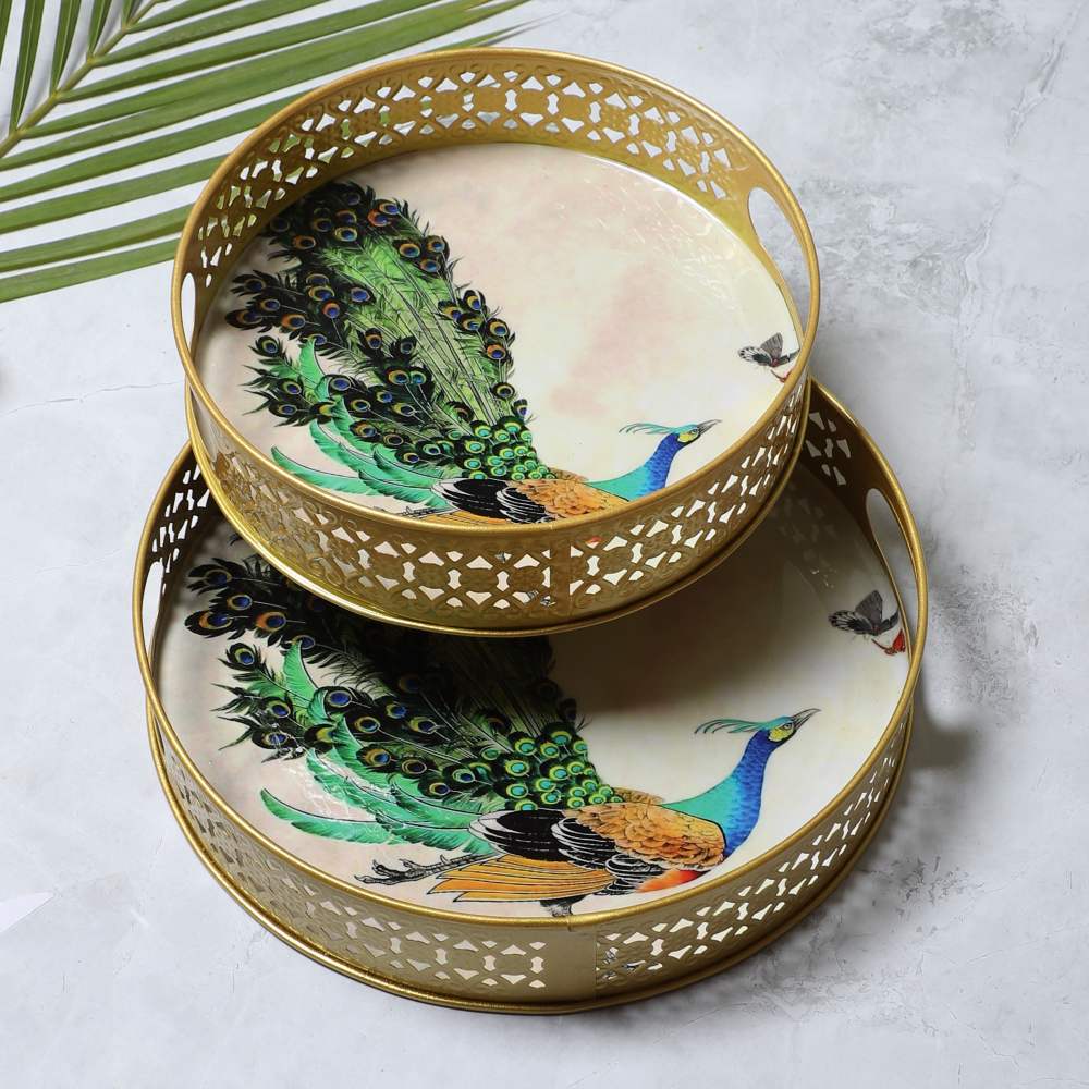 Amaya Decors Peacock Tray Set of 2