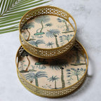 Amaya Decors White & Green Tree Tray Set of 2