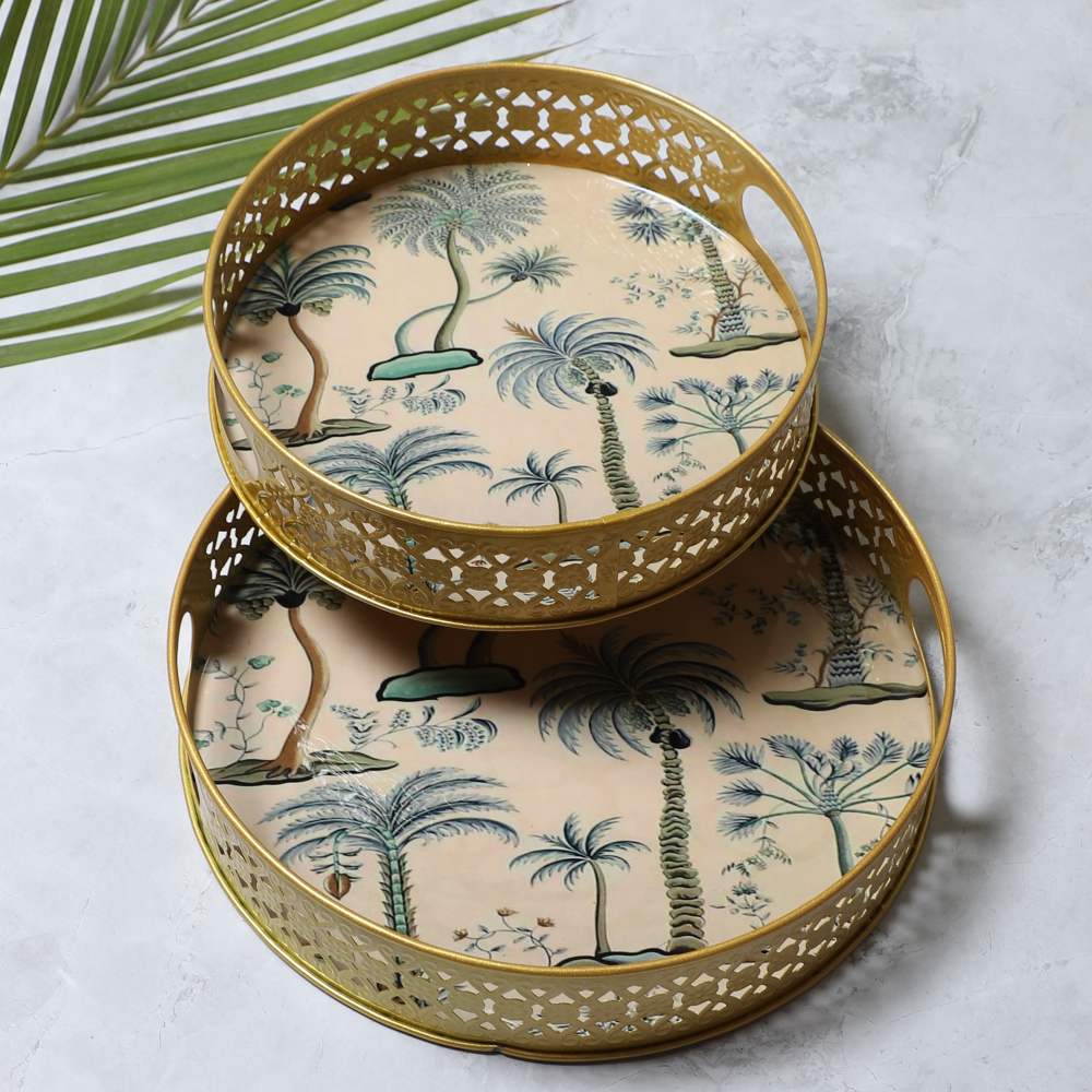 Amaya Decors White & Green Tree Tray Set of 2