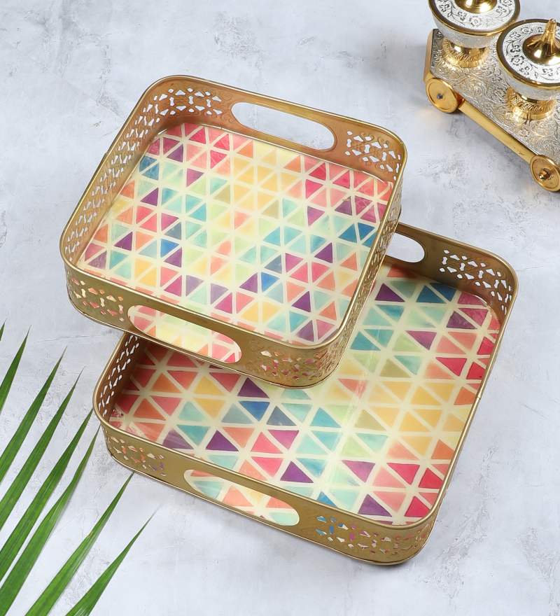 Amaya Decors Multicolor Triangle Tray Set of 2