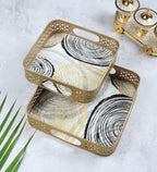 Amaya Decors Black & Gold Ring Deisgn Tray Set of 2 | Gold | Iron with Powder Coating