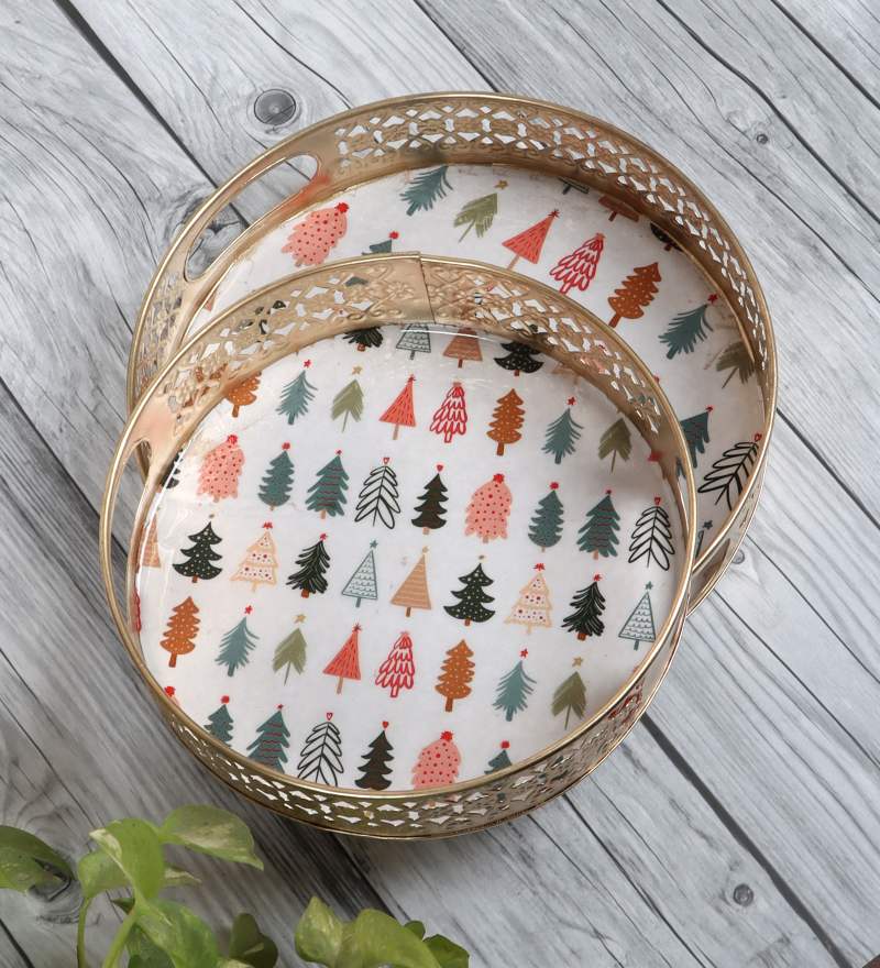 Amaya Decors Christmas Gifts Metal Basket Set of 2 | Gold | Iron with Powder Coating