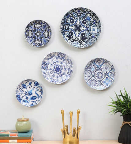 Amaya Decors Blue & White Abstract Meena Wall Art Set of 5