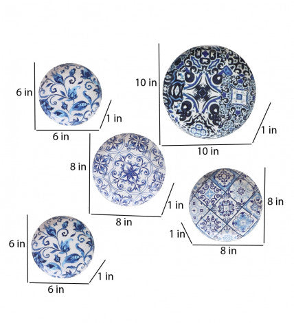 Amaya Decors Blue & White Abstract Meena Wall Art Set of 5