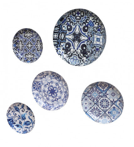 Amaya Decors Blue & White Abstract Meena Wall Art Set of 5