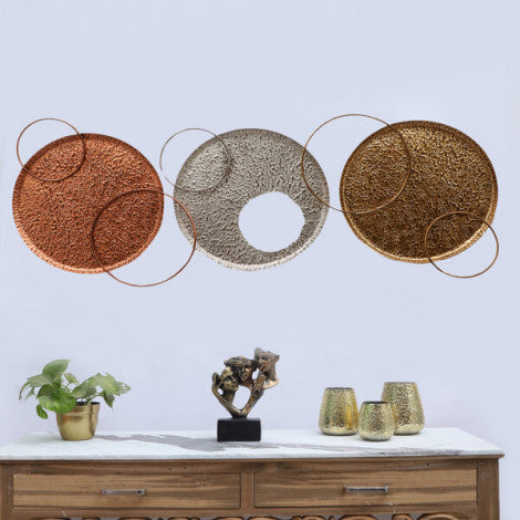 Amaya Decors Gold, Copper & Silver Double Ring Wall Decor Set of 3