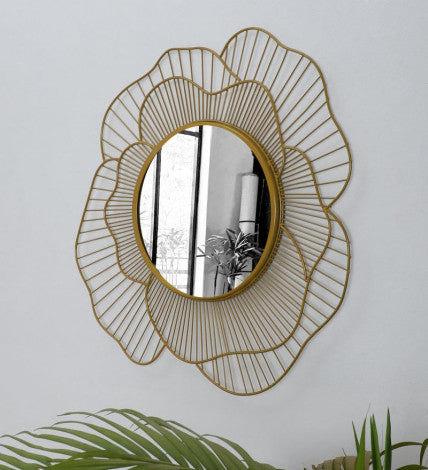 Amaya Decors Gold Flower Shape Wall Mirror (20x20x1 Inch)