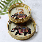Amaya Decors Elephant Black Tray Set of 2 | Gold | Iron with Powder Coating